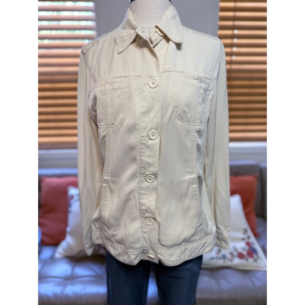 Coldwater Creek Cream Ivory 100% Tencel Button Front Shirt Jacket Womens Size 8